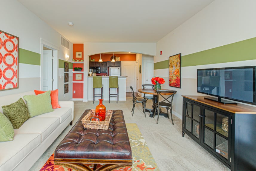 Model living room in Greenwood apartments